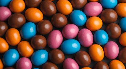 Obraz premium Colorful easter eggs and chocolate candy for easter holiday celebration