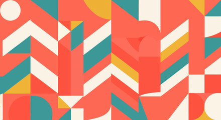 Obraz premium Abstract geometric composition, featuring shapes like chevrons, circles, and rectangles