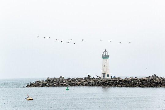 Walton Lighthouse in Morning Fog and Mist in Santa Cruz, CA
