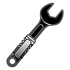 Obraz premium Wrench Tool Illustration Isolated on White Background in Black and White Halftone Style