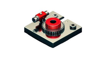 Red Gear Mechanism on transparent background