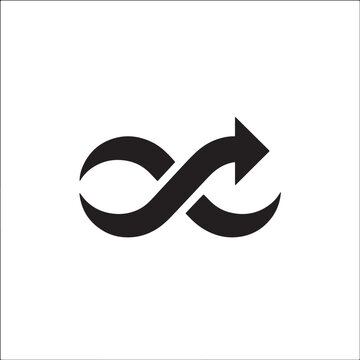 Black infinity symbol with an arrow on a white background also transparent background loop