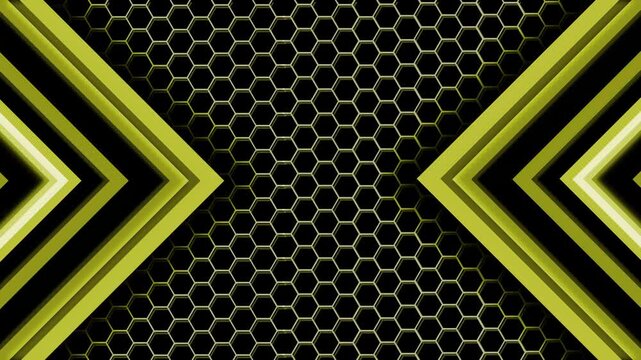 Honeycomb chevron abstract background animation, Dark geometric background with hexagonal honeycomb center and mirrored chevron