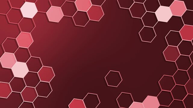 Honeycomb geometric frame on dark background animation, Background with hexagonal honeycomb pattern framing corners and edges