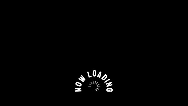 Minimalist "NOW LOADING" message with circular animation symbolizing data transfer.