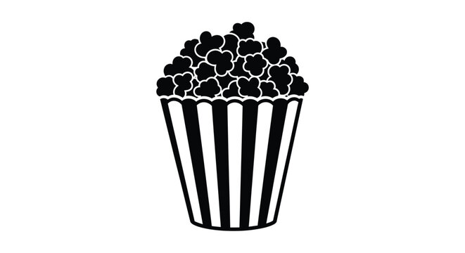 Black and white illustration of a popcorn bucket a classic silhouette