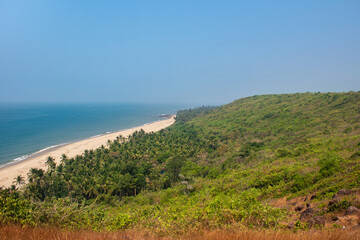 Aerial View Of Long Sandy Bhogave Beach in Maharashtra, India