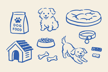 Dog care accessories doodle vector illustration