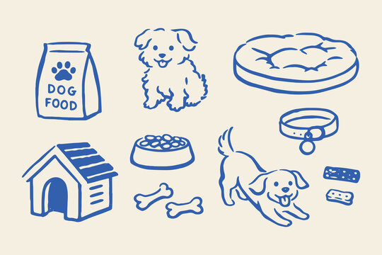Dog care accessories doodle vector illustration