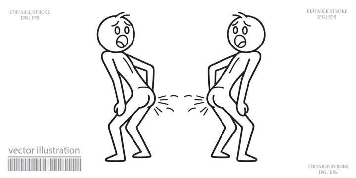 Two embarrassed stick men facing fart cloud silly humor vector