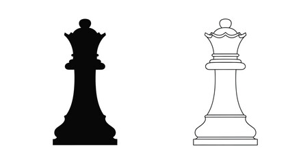 Chess queen in contrasting styles filled and outline silhouette © RASHIDA