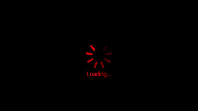 A minimalistic digital display shows a red loading icon consisting of curved lines and the text loading on a black background