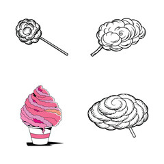 A set of cotton candy isolated on a white background