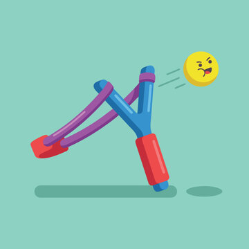 Angry Emoji Launched from Slingshot.