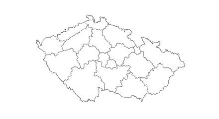 Fototapeta premium Czech Republic Outline Map with Administrative Regions on Isolated White Background