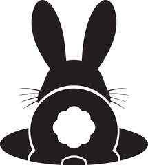 Minimalist Easter Bunny Butt Silhouette with Fluffy Tail and Long Ears Diving into Hole