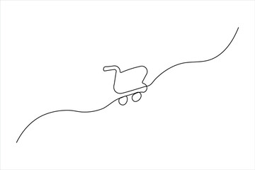 Obraz premium Minimalist continuous one-line drawing of an angled shopping cart. Dynamic icon representing speed and motion for retail and e-commerce designs.