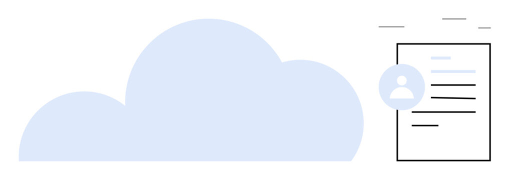 Cloud storage, user profiles, account security, data management, file sharing, online accounts. A cloud with a document a user icon. Cloud storage and user profiles concept