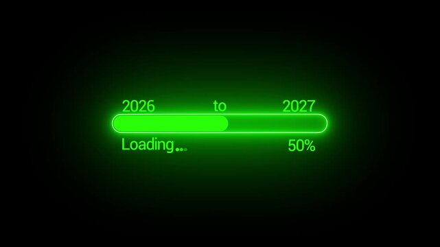 A vibrant green loading bar displays progress from 2026 to 2027 indicating a countdown or advancement towards future events high quality professional