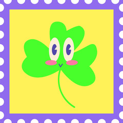 Cute Cartoon Shamrock Character Postage Stamp Design