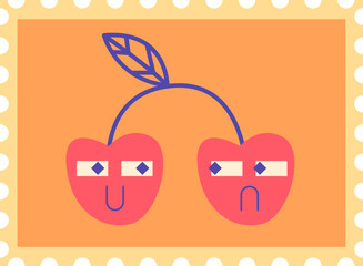 Cute Cherry Stamp For Kids with Contrasting Emotional Expressions