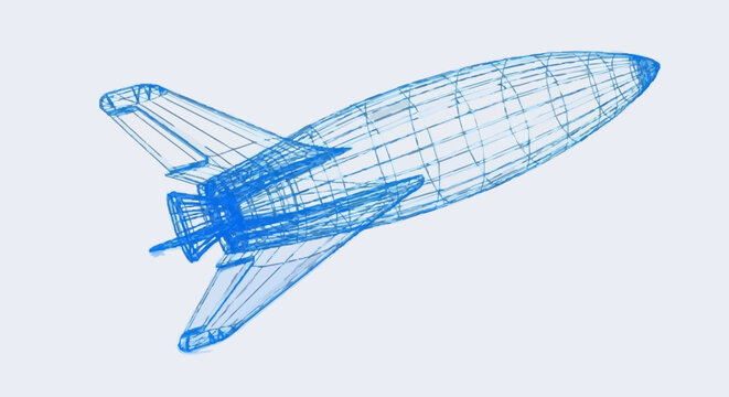 Blueprint Wireframe Illustration of a Modern Rocket or Spacecraft Design for Future Travel