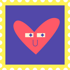 Adorable Playful Heart Character on a Whimsical Postage Stamp For Kids