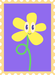 Cute Cartoon Flower Character For Kids in a Fun Stamp