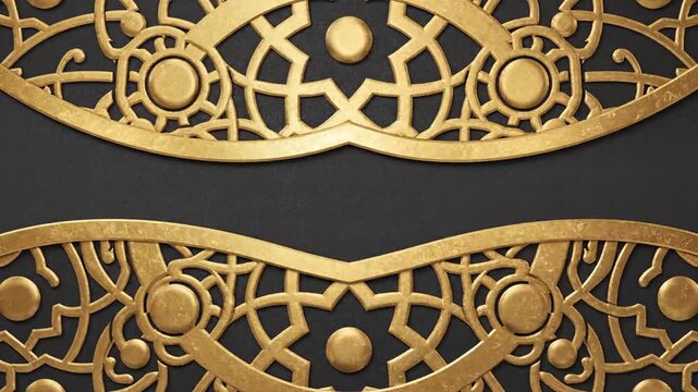 Intricate Golden Arabesque Pattern with Geometric Motifs on Dark Background, Luxurious Oriental