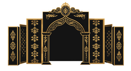 Obraz premium Ornate gold and black decorative room divider with intricate designs.