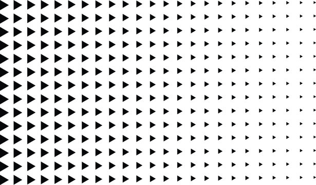 A striking black and white visual presents a horizontal pattern of many triangle shapes