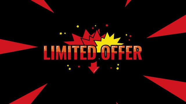 Limited offer cartoon popart video advertisement red style suitable to your brand, template, mascot, comic, shop, display, marketing, business, and more
