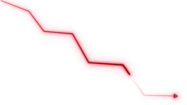 Red Neon Downward Trend Line Graph on White chart