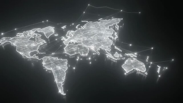 Global Network Connections Illustrated on a World Map with Lines and Nodes