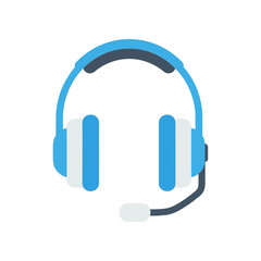Illustration of a blue and gray headset with microphone.