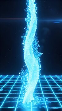 Viscous Fluid Dynamics Simulation Vortice Water or Air Quality Health Modeling with Blue Neon Grid and Dark Sci Fi Background CGI