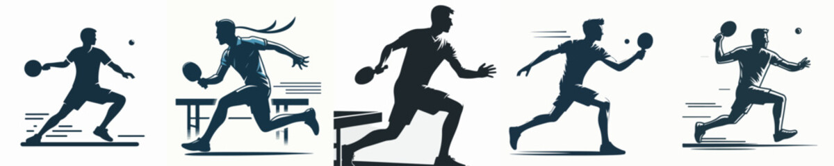 Obraz premium Vector Illustration of a Man Playing Table Tennis Silhouette