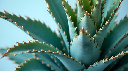 Fototapeta premium Close-up of a vibrant green succulent plant with sharp edges, showcasing its intricate details and textures.