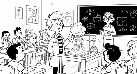 Young Student Demonstrates Science Experiment in Classroom Setting.