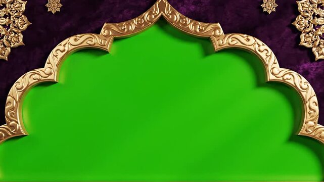 Ornate Golden Archway with Green Screen Background and Intricate Decorative Elements, Festival