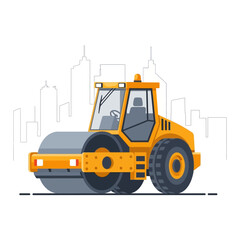 Fototapeta premium Industrial Yellow Roller Compactor For Road Construction Work