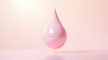 Fototapeta premium A glossy pink liquid drop suspended in mid-air, elegantly showcasing its smooth texture against a soft pastel background.