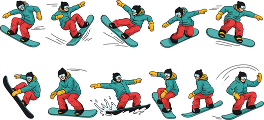 Snowboarder Action Sequence Graphic Sports Freestyle