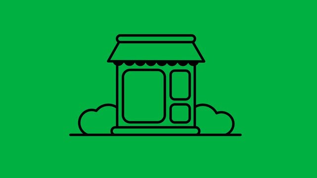Clean line art graphic of a charming small business shop front illustration
