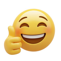 A smiling yellow face with a thumbs up sign, expressing positivity and approval.