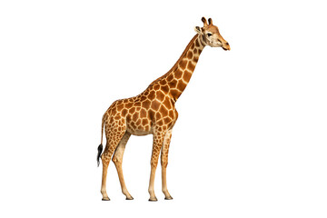 Obraz premium Isolated giraffe side view with detailed spots and long neck on transparent background