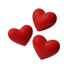 Fototapeta premium Three red hearts 3d render floating on transparent background