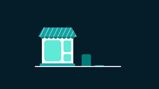 Small business shopfront illustration with simple geometric shapes with an upward graph