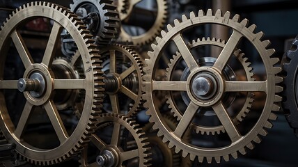 Intricate Brass Gears and Cogs - Vintage Steampunk Industrial Mechanism