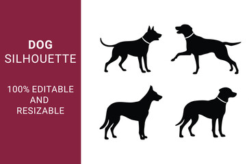 Obraz premium Dog Silhouette set with Various Breeds and Poses while they are Jumping, Running, and Sitting can be use able for Pet Branding and Logos 100% editable